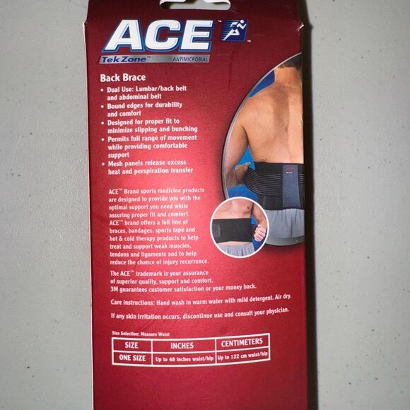 ACE Back Brace Lumbar Abdominal Belt TekZone Antimicrobial Comfortable Elastic - Picture 3 of 6